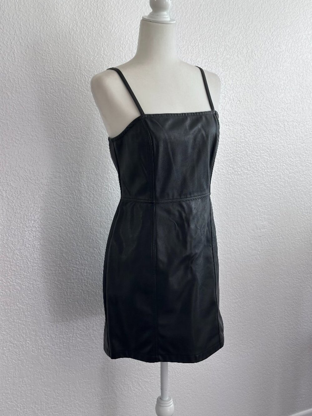 H&M Faux Leather Mini Dress | Black Slip Dress | Size 10 (EUR 42)